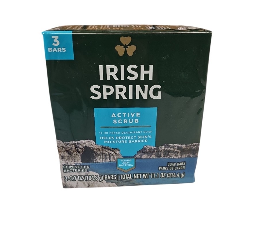 Irish Spring Deep Action Scrub Deodorant Bar Soap 12 Hour Protection 3 Count