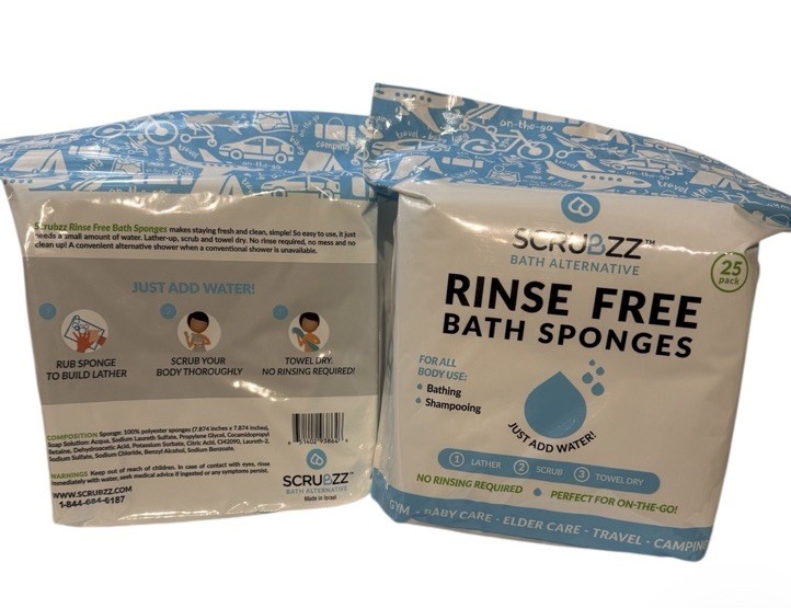Scrubzz Rinse Free Bath Sponges For Bathing & Shampooing 25 Count X 2 Packs