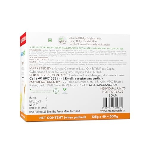 Mamaearth Vitamin C Soap Pack 4 125g Moisturizing Bright Skin Bathing Bars Free