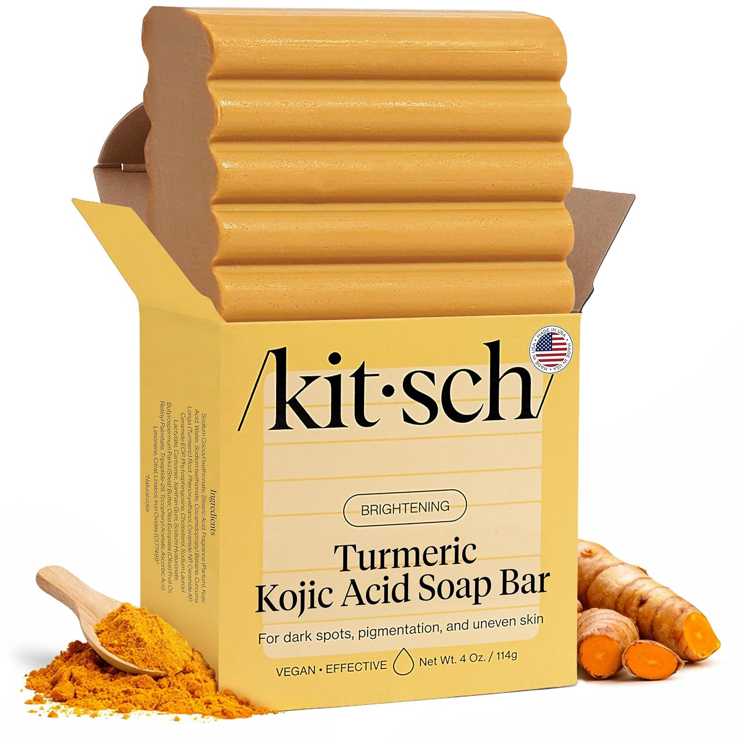 Kojic Acid Soap – Turmeric Soap Bar with Hyaluronic Acid & Shea Butter – Brighte