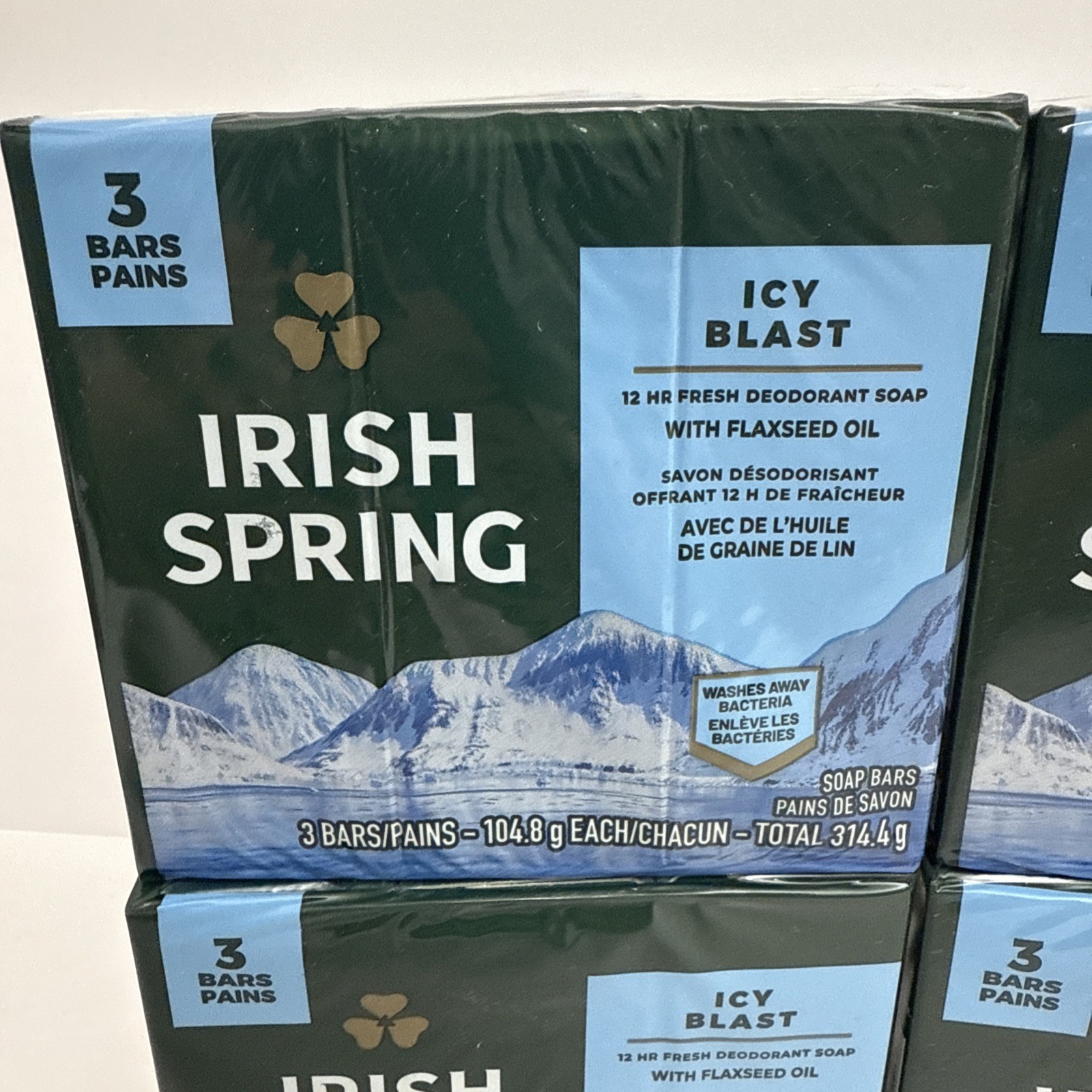 4 X Irish Spring Deodorant Soap Bar -Icy Blast ( 3.7 oz Soap Bar X 12)