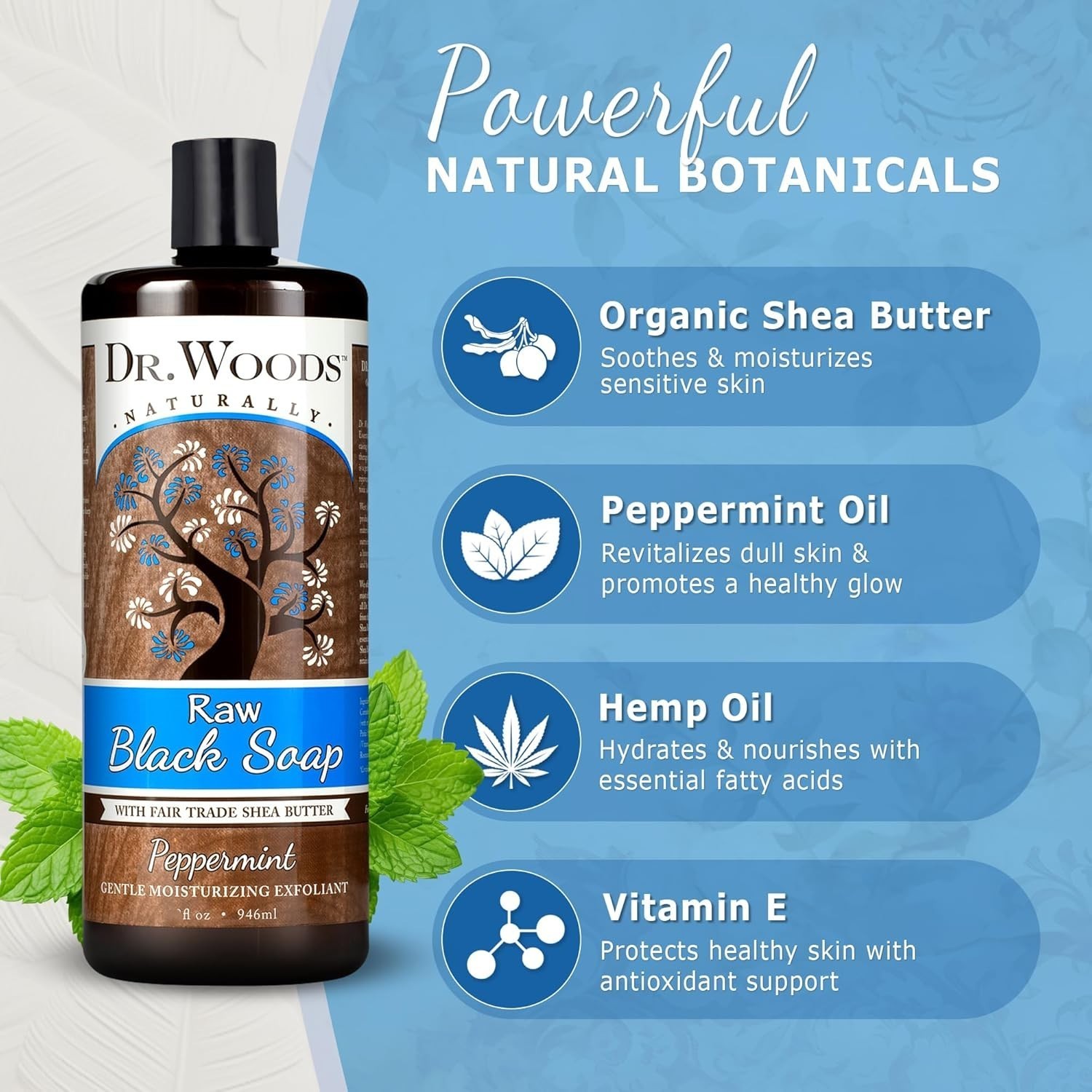 Dr. Woods Raw African Liquid Peppermint Black Soap 8 Fl oz