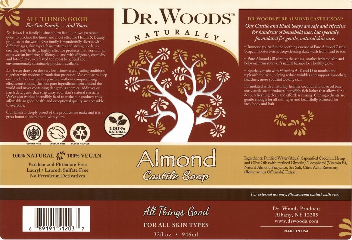 Dr. Woods Naturally 100% Pure Original Almond Castile Liquid Soap 946mL 32 fl oz