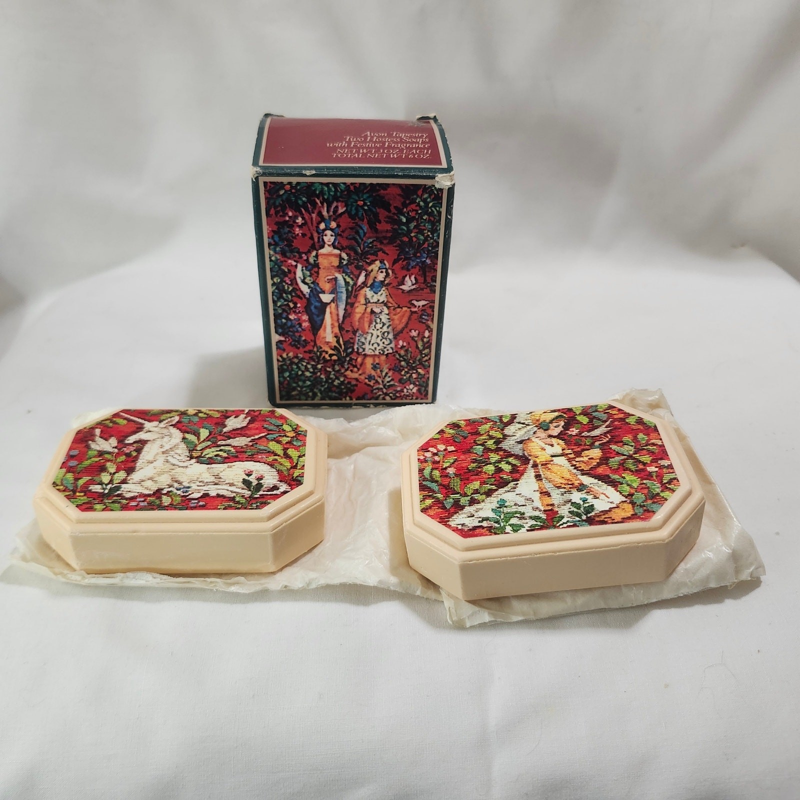 Avon Tapestry Two Hostess Soaps with Festive Fragrance NIB Unicorn Medieval B17