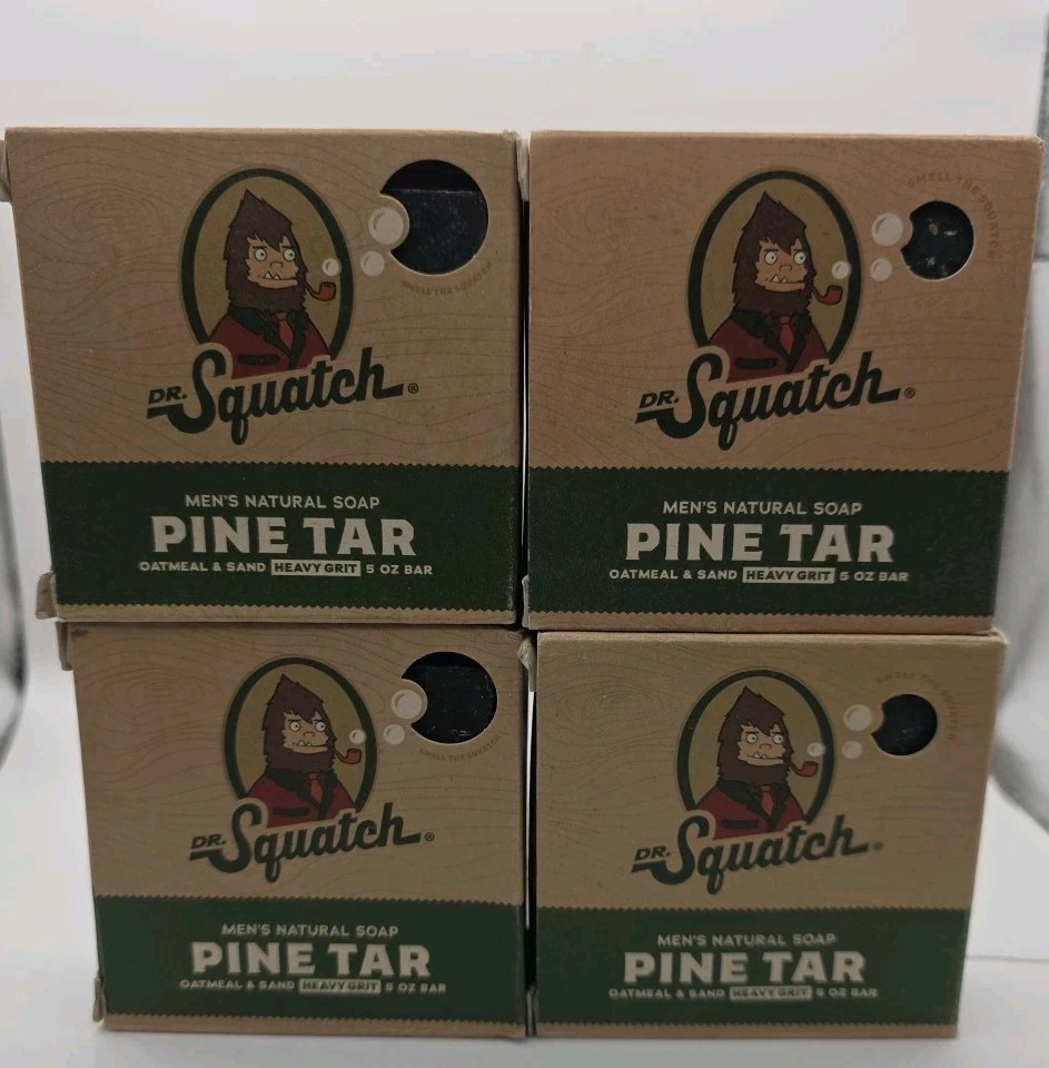 4-Pack Men’s Dr. Squatch Pine Tar Natural Bar Soap Heavy Grit Cold Process 5 oz.
