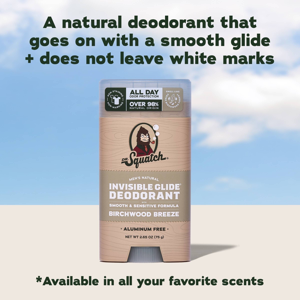 DR. SQUATCH Men’s Invisible Glide Deodorant – Natural Birchwood Breeze – 2.65oz