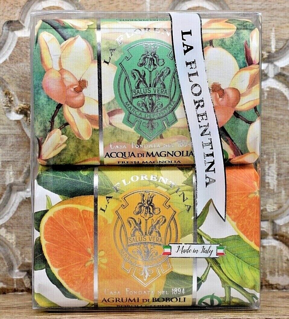 LA FLORENTINA Set of 2 Hand Soap Bars Fresh Magnolia & Boboli Citrus