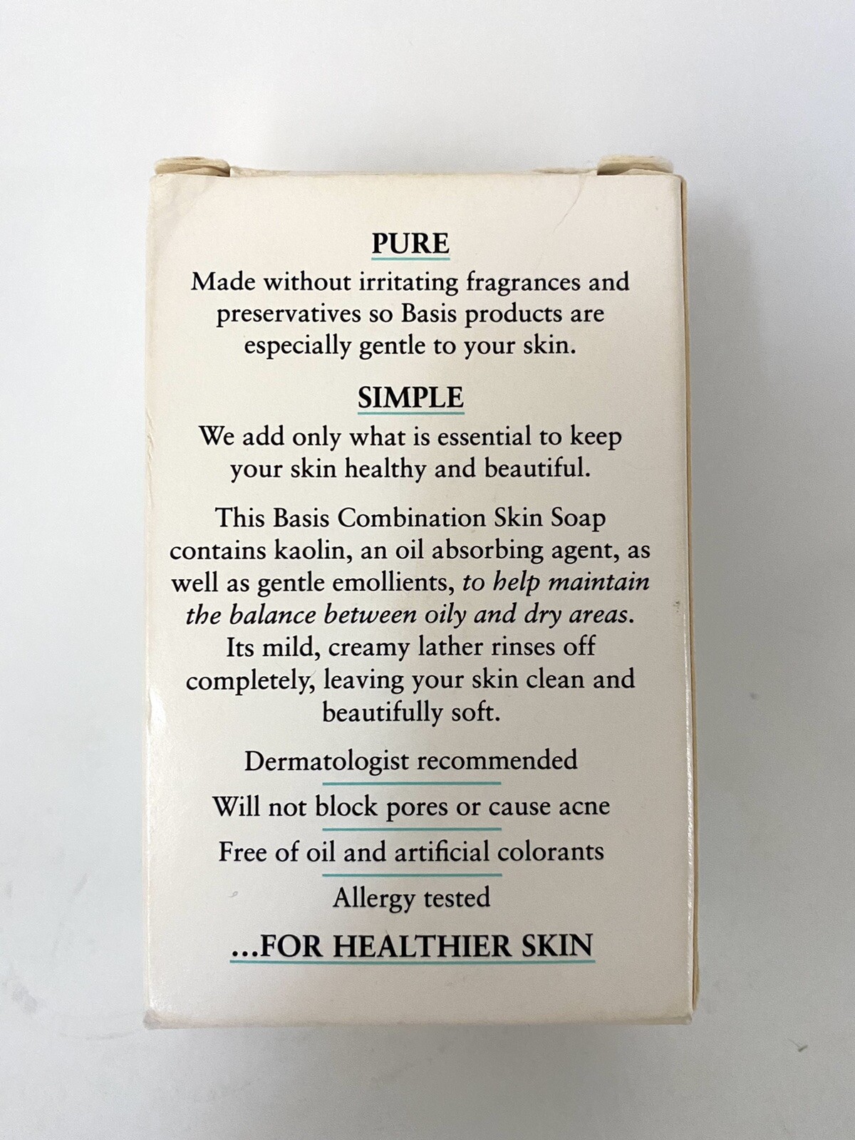 Basis Bath Bar 5 oz. Combination Skin Fragrance & Preservative Free (1 BAR) New