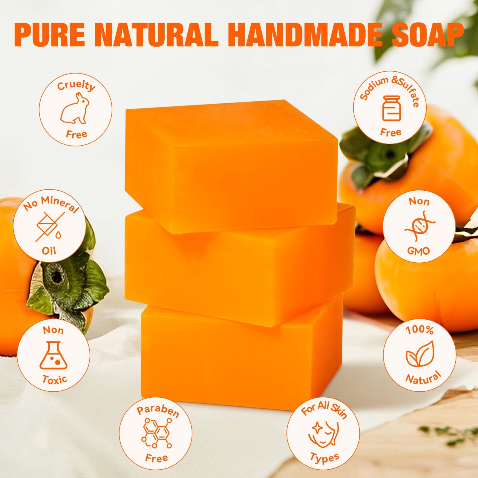 3 PCS Persimmon Soap Bar for Body Odor Control – Deodorizing & Eliminating Bo…