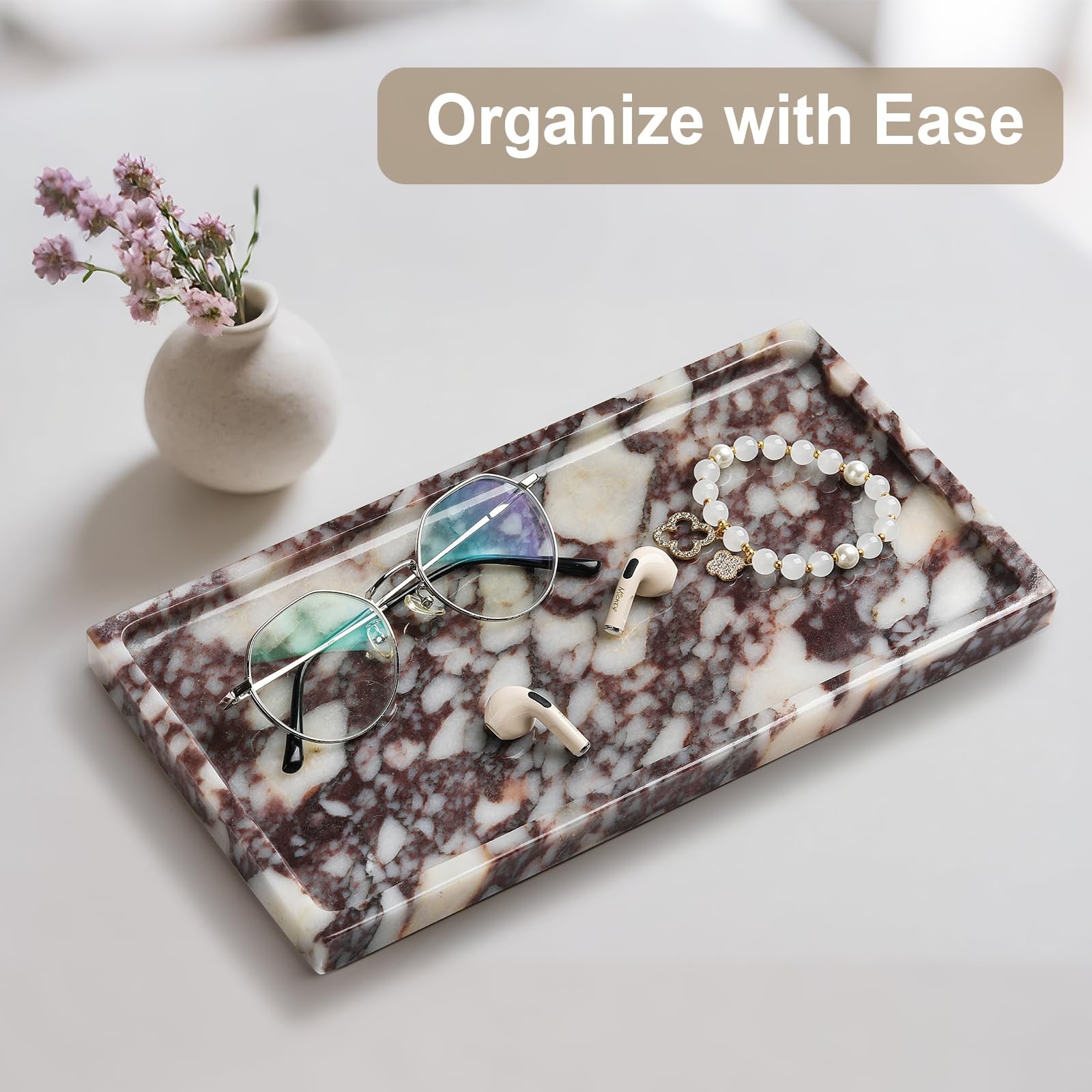 Natural Marble Vanity Tray – Moujings Genuine Marble Perfume Tray for Bathroom D