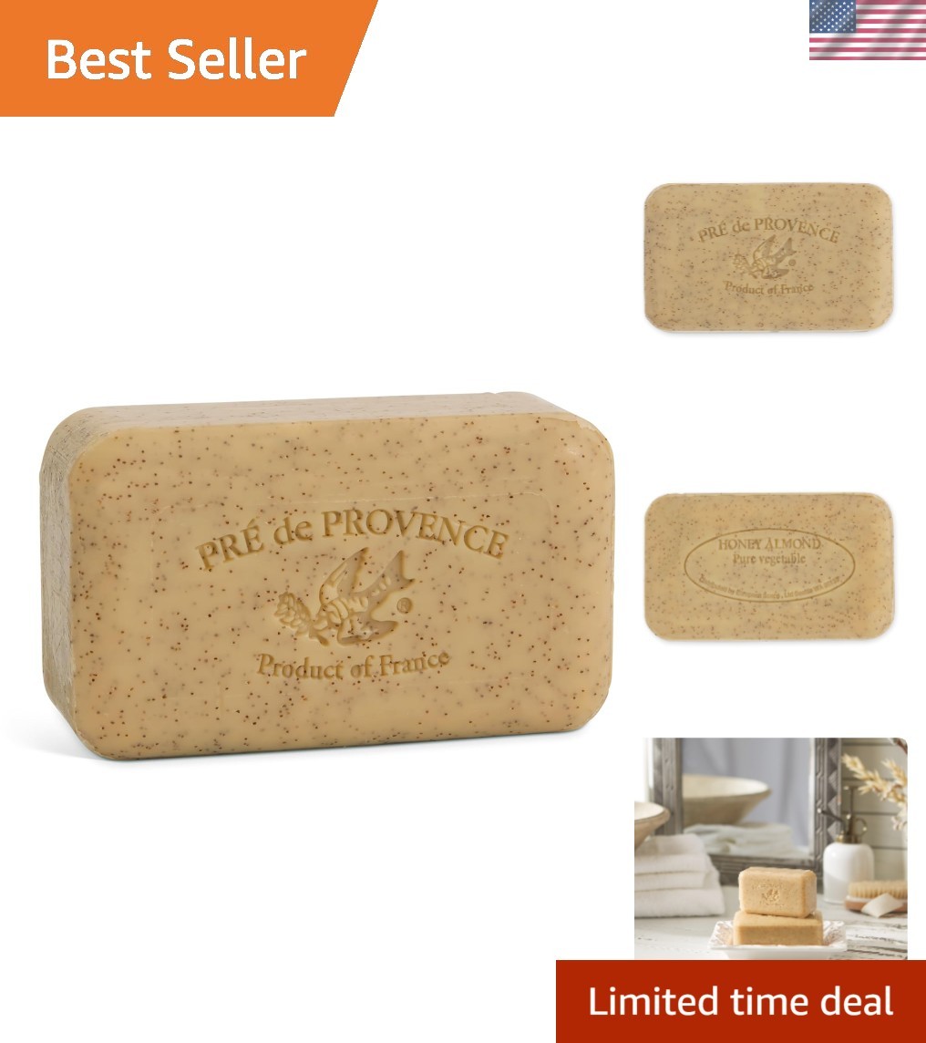 Moisturizing 5.3 Oz Quad Milled Shea Butter Soap Bar with Honey Almond Scent