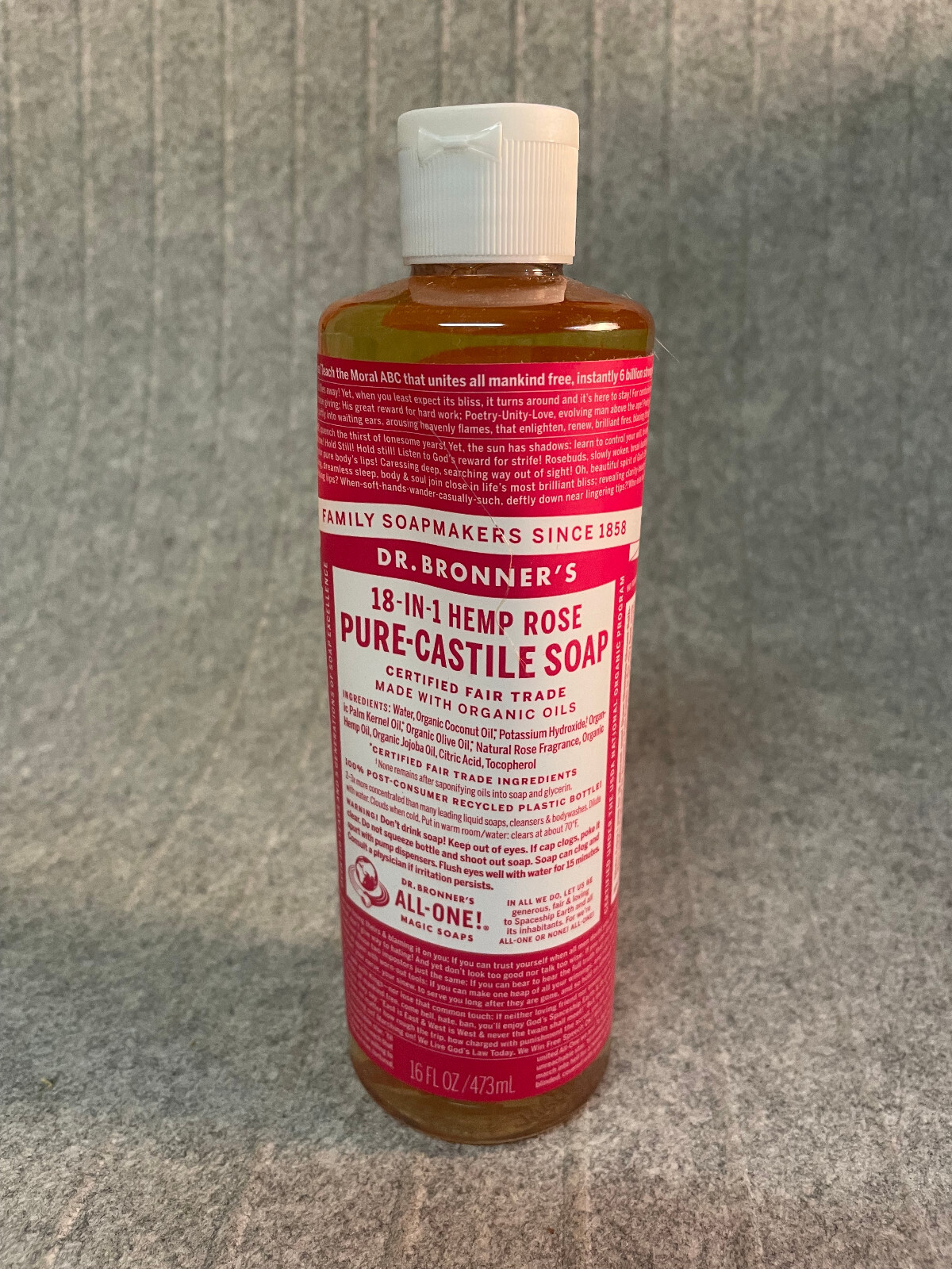 DR. BRONNER’S Pure Castile Soap 18-in-1 HEMP ROSE 16 Fl. Oz. NEW
