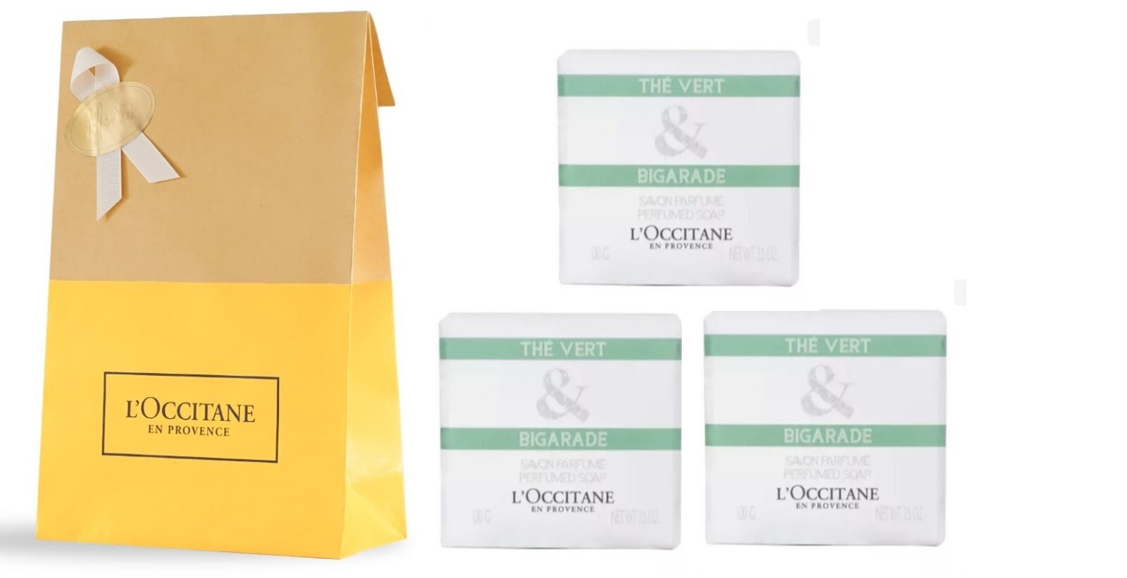 3 PC L’Occitane En Provence THE VERT & BIGARADE Perfumed Soap 3 X 1.7 oz NIB