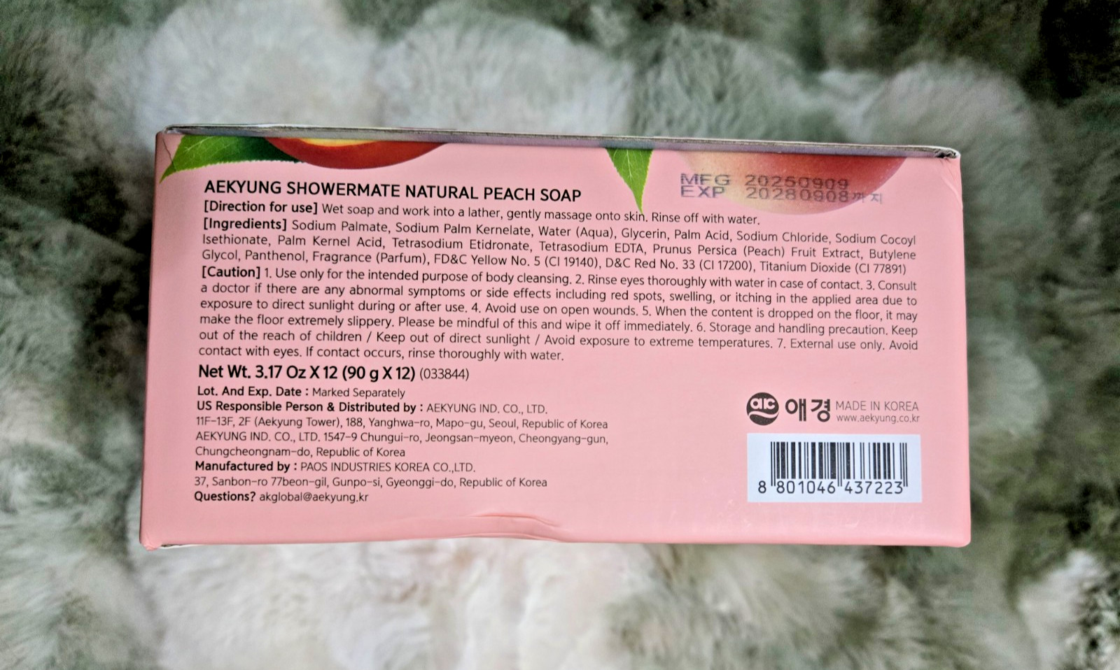 ShowerMate Natural Peach Soap Bar Set 12 Pack Korean Bath Soap NEW