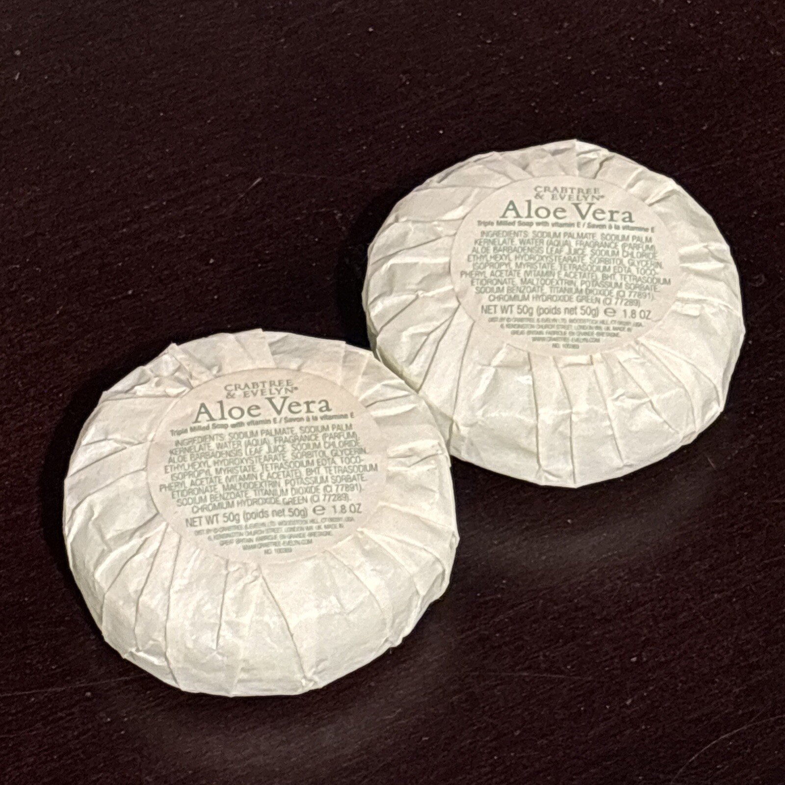 Crabtree & Evelyn Aloe Vera Soap~Set of 2 Soaps ~ Circle New 50g Each 1.8oz Each