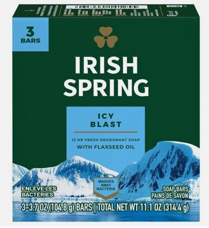 Irish Spring Icy Blast Bar Soap for Men, Mens Bar Soap, 3 PACK , 3.7 Oz Soap Bar