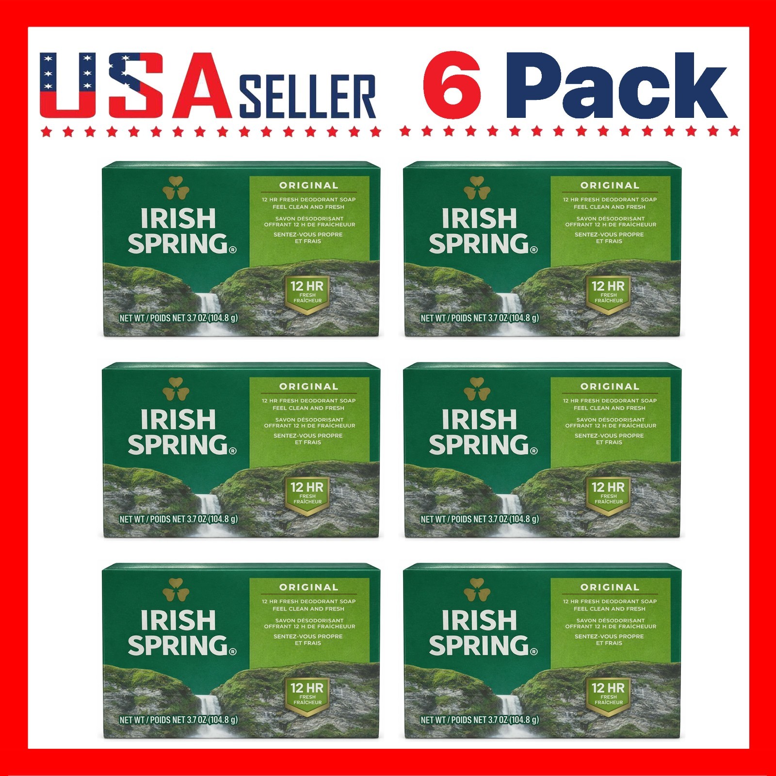 Irish Spring Bar Soap Original Clean for Men x [6 Pack], Mens Bar Soap, 3.7 Oz