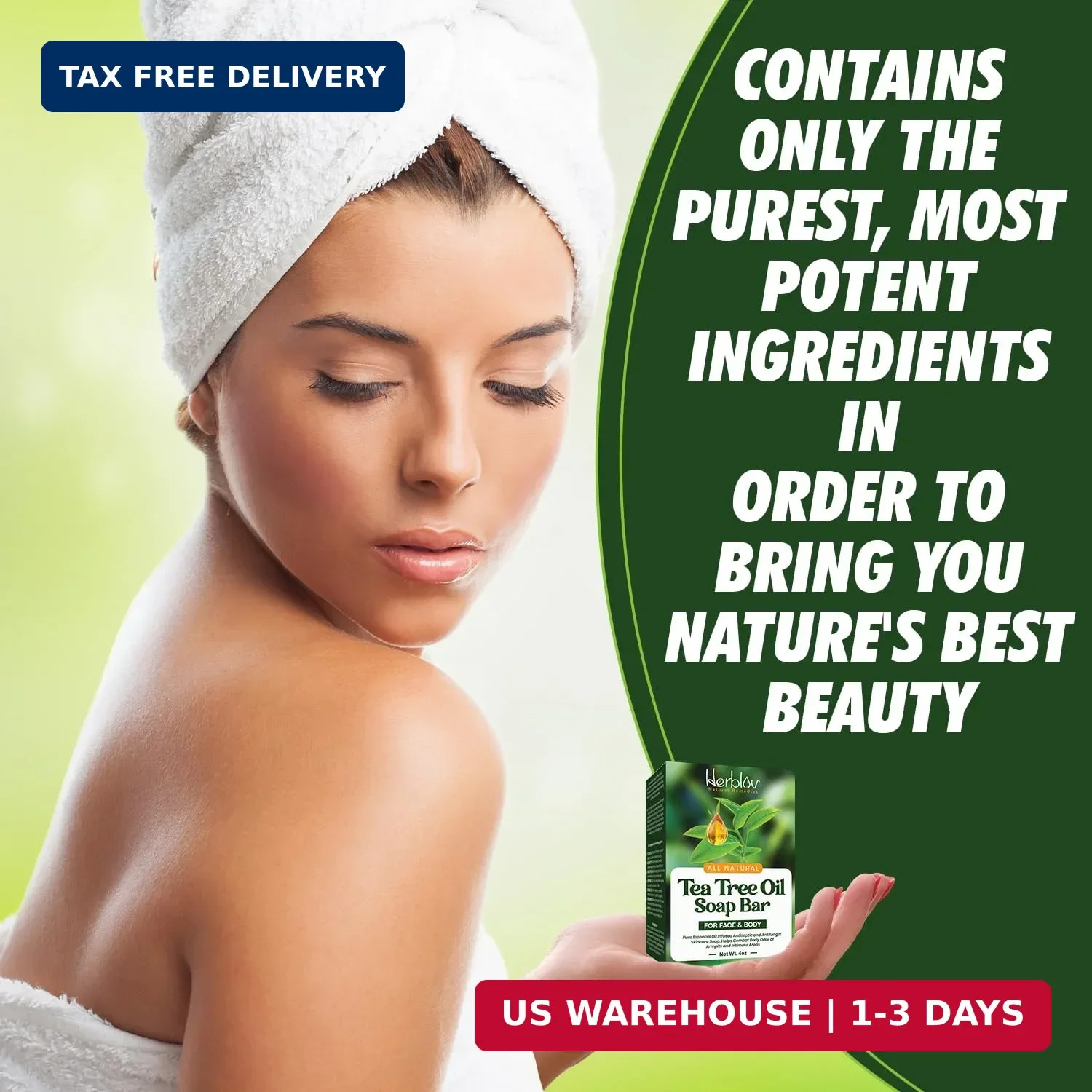 Herblov Tea Tree Oil Soap Bar for Face & Body, 4oz -All Natural Remedy Skin Clea