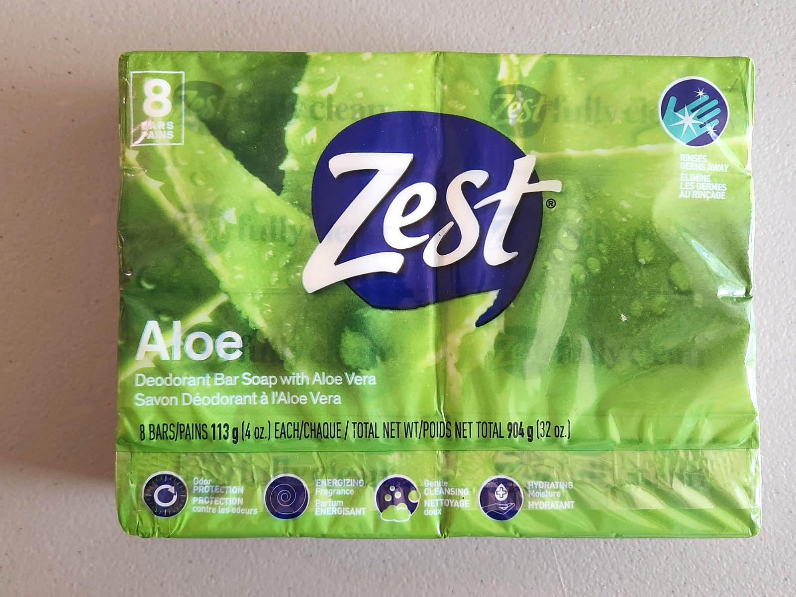 NIP ZEST 8 Bar Aloe Deodorant Soap 4 Oz Each Odor Protection Hydrating