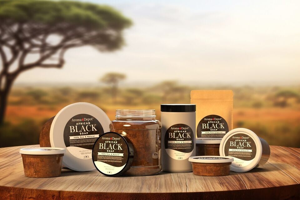 Raw African Black Soap Paste 8 oz. WHOLESALE Natural Wash Face Body Hair 6 PACK