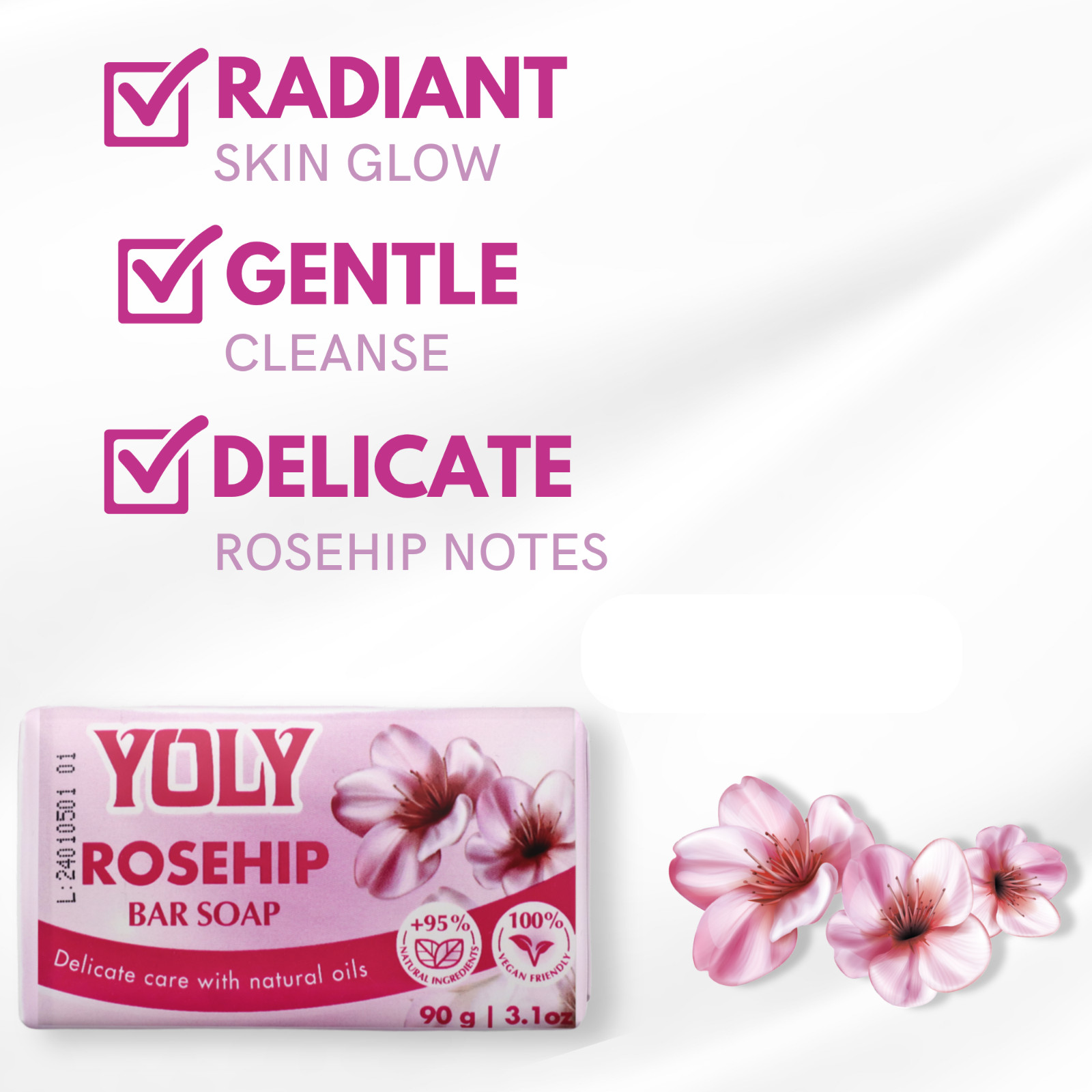 Yoly Rose-Hip Bar Soap – Vegan, Paraben Free, 95% Natural [Multipack options]