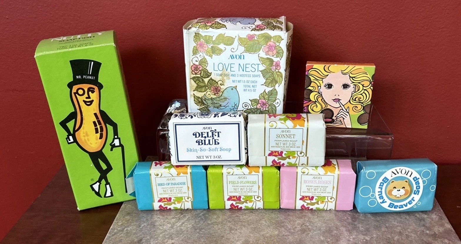 New NOS Vintage Avon Products Lot Of 9 ~Nutty Soap Dish~ Love Nest~Sweet Lips