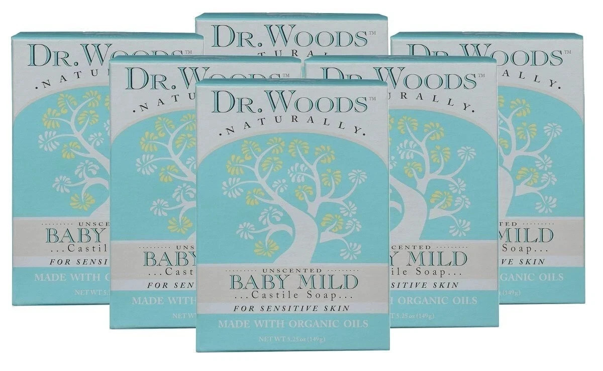Dr. Woods Baby Mild Bar Soap, Sensitive Skin, Unscented, 5.25 oz 149 g(6 PACK )