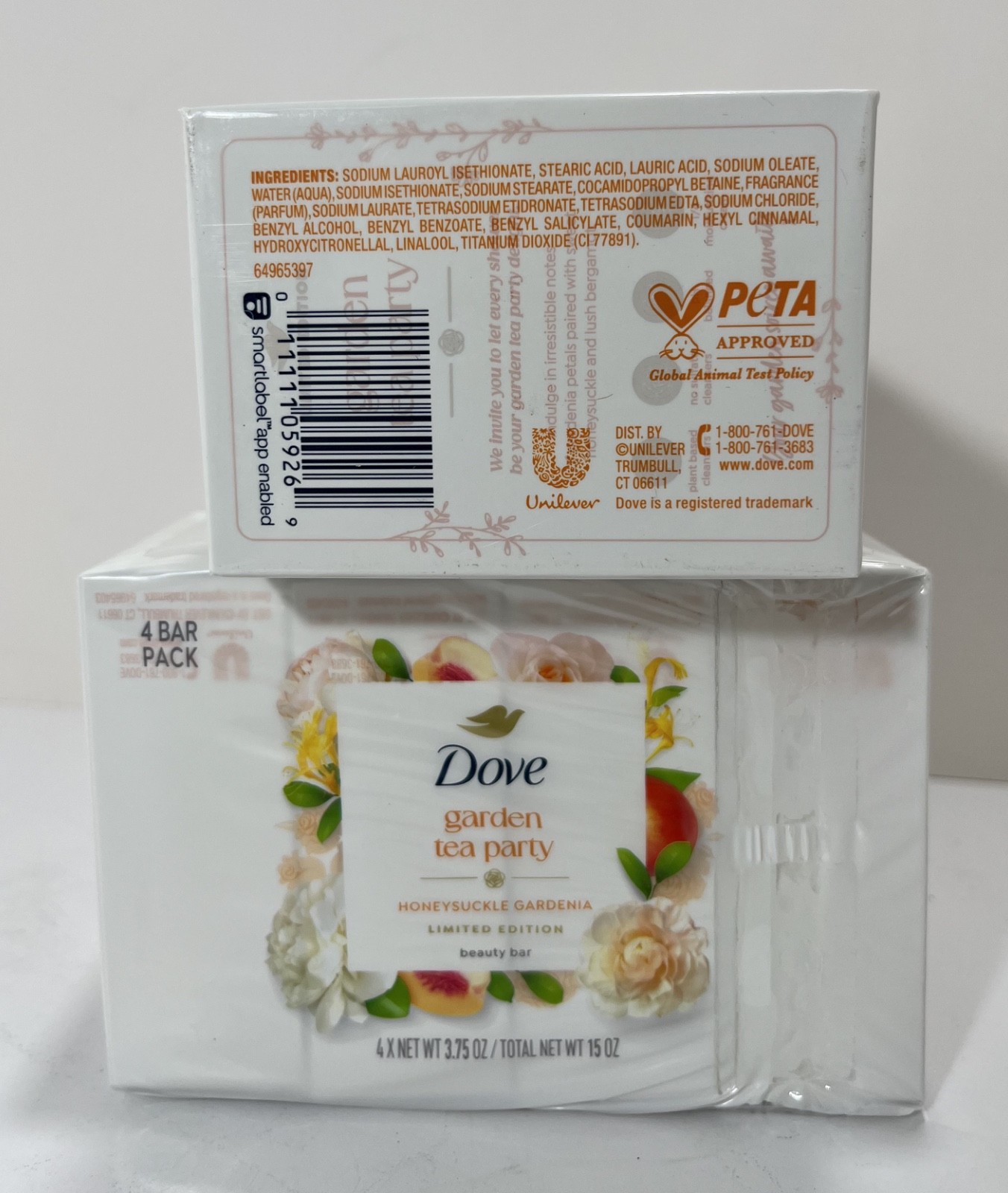 (2) Dove GARDEN TEA PARTY Bar Soap HONEYSUCKLE GARDENIA 8 Bars Total – NEW