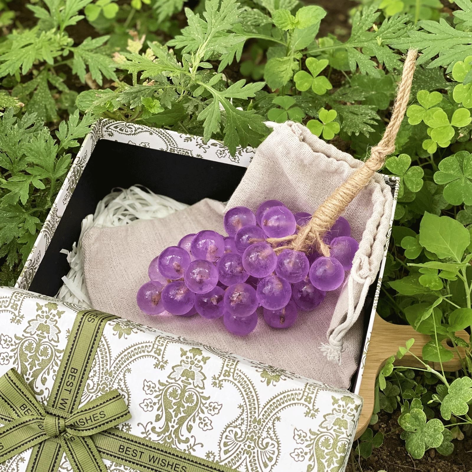 Grape Soap on a Rope with Gift Box, Hanging Fruit Soap (Purple)