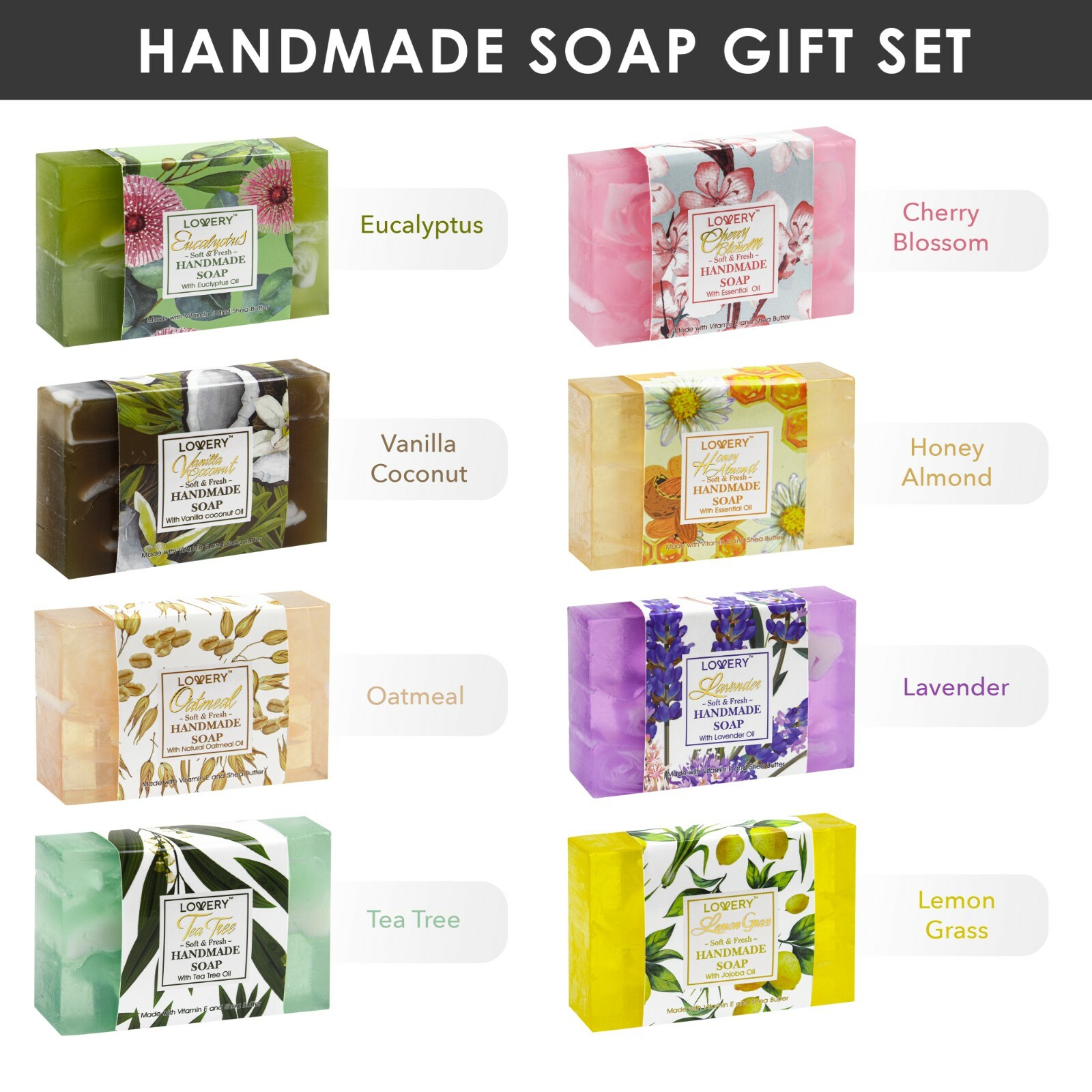 Handmade Soap Set – 8 Piece Variety Pack Luxury Bath Soap Gift Box – 100g Each