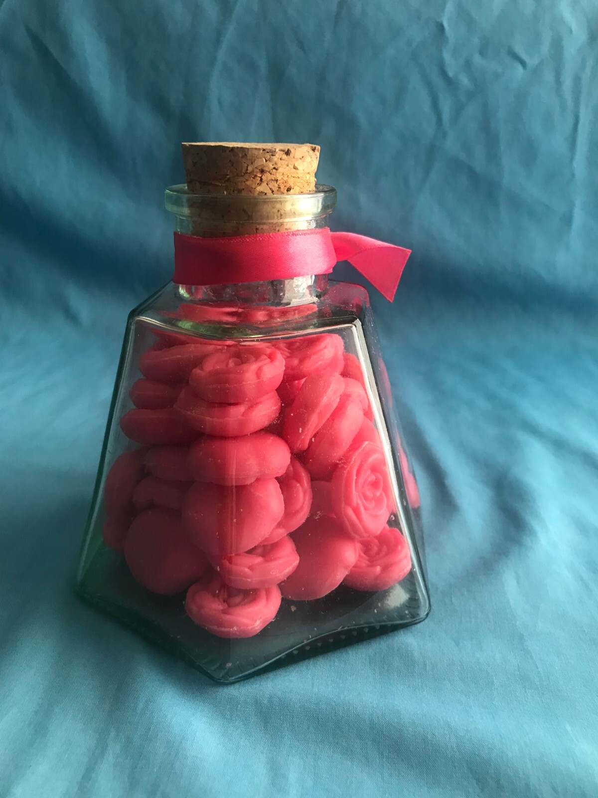 New Vintage Ben Rickert Mini Pink Rose Hand / Bath Soaps in Hexagon Glass Jar
