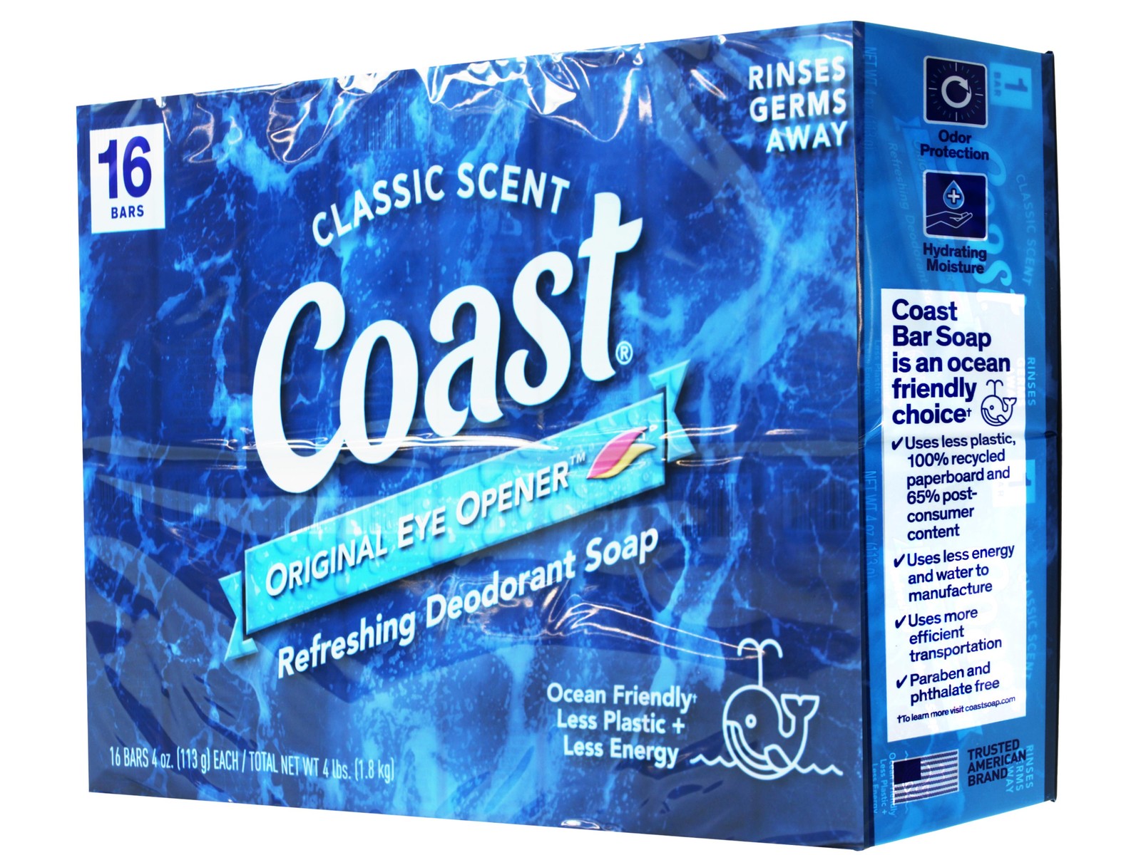 5 Pack Coast Refreshing Deodorant Bar Soap Classic Scent, 16 Bars, 4 oz Each
