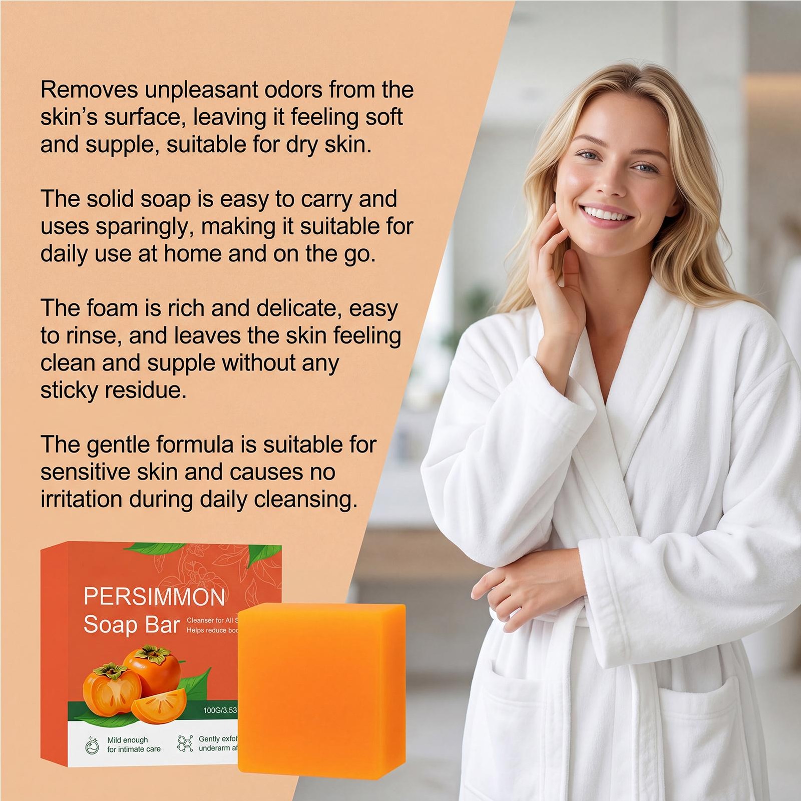 Persimmon Soap Bar, Natural Refreshing Cleansing Soap 100g