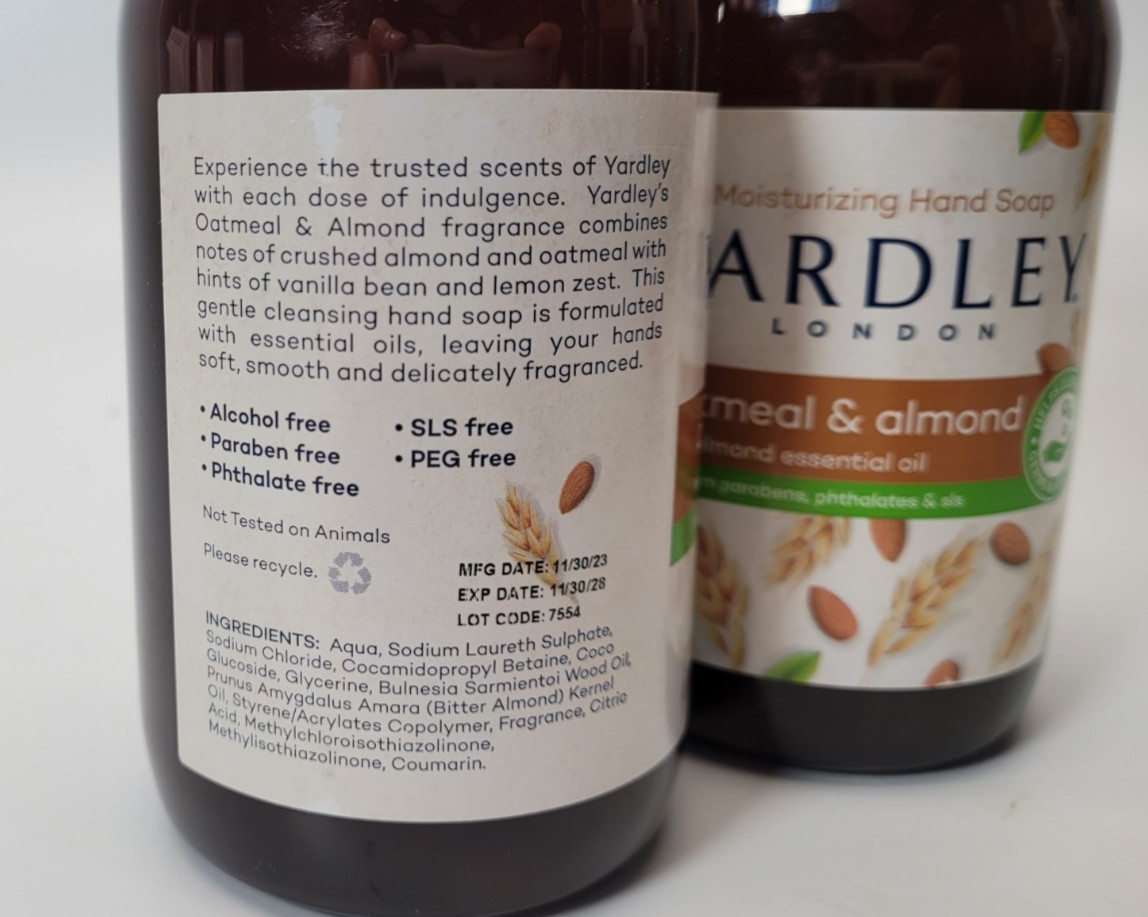 Lot of 2 Yardley Oatmeal Almond Moisturizing Liquid Hand Soap 14 Fl Oz Each