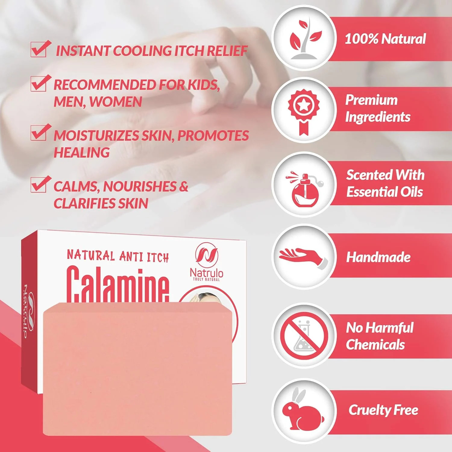 Natural Fast Acting Itch Relief Soap Bar – Calming Calamine Soap for Itchy Skin,
