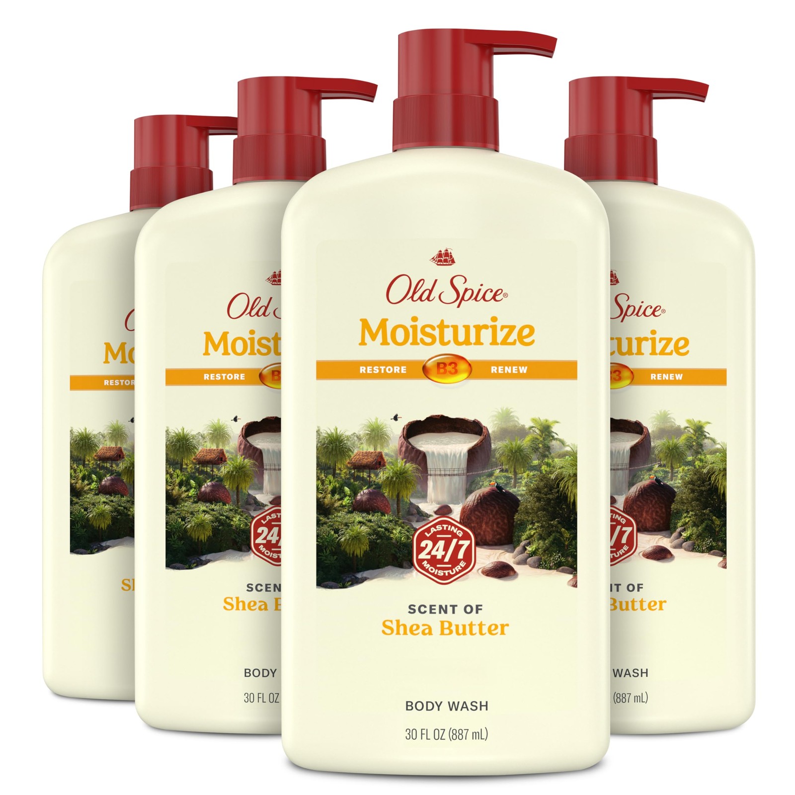 Old Spice Cleansing Body Wash for Men, 24/7 30 Fl Oz (Pack of 4), Beige