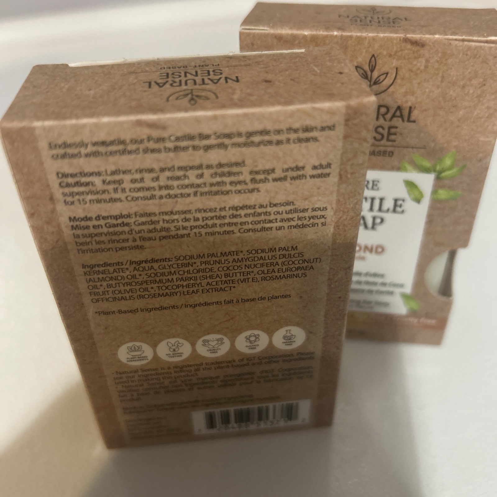Natural Sense Plant-Based Pure Castile Bar Soap – Almond Scent – 5 oz 2 Pack