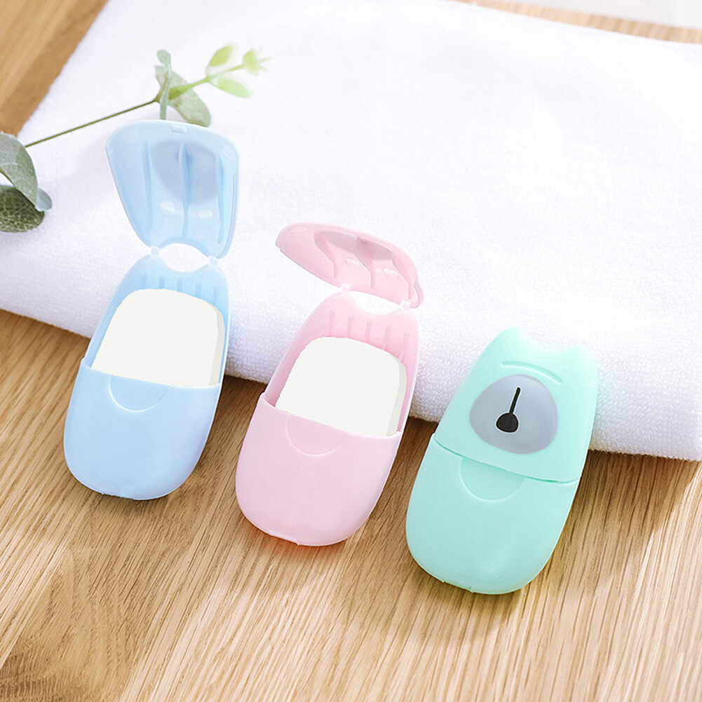 US 50Pcs Disposable Travel Soap Portable Soap Paper Box Scented Slice Sheets