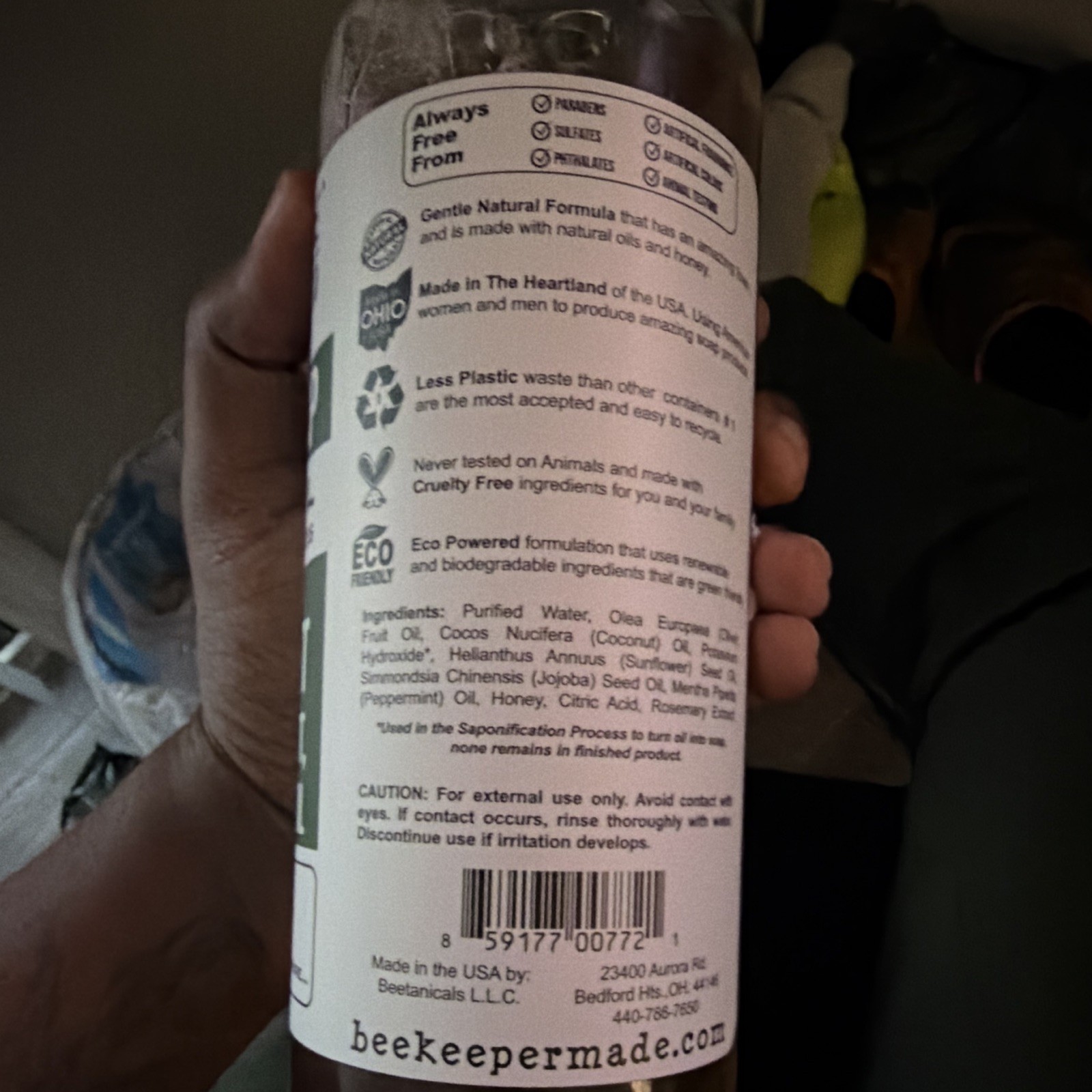 Beekeeper Made Concentrated Peppermint Castile Soap No Palm Oil 22 fl oz