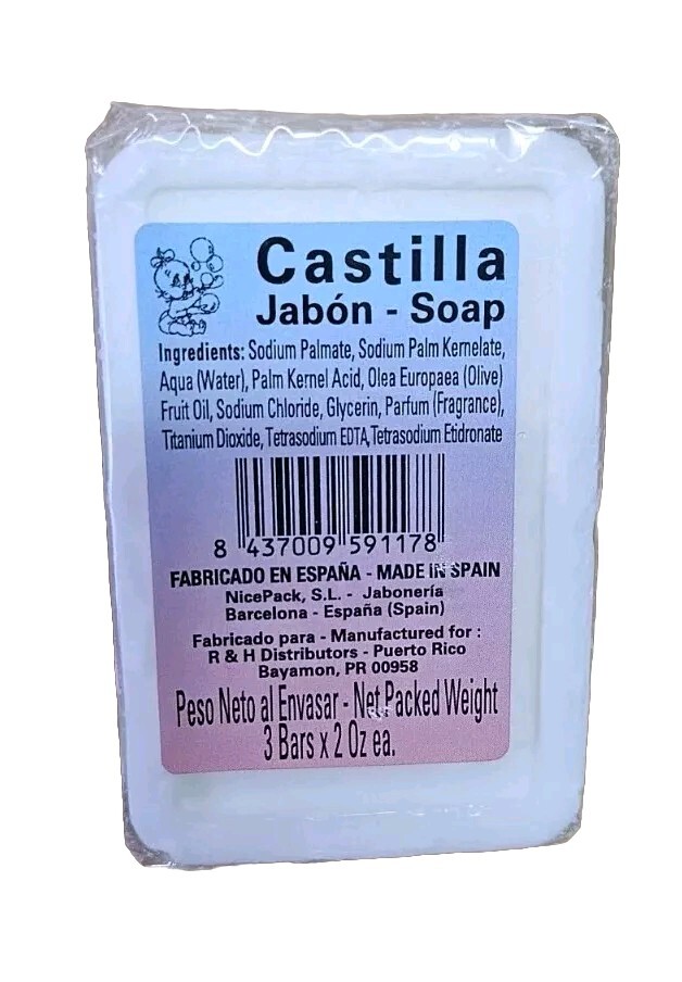 Jabon Castilla Baby Castile Vegetal Oil Soap Bars For Childrens 6 Bars-2 0z.