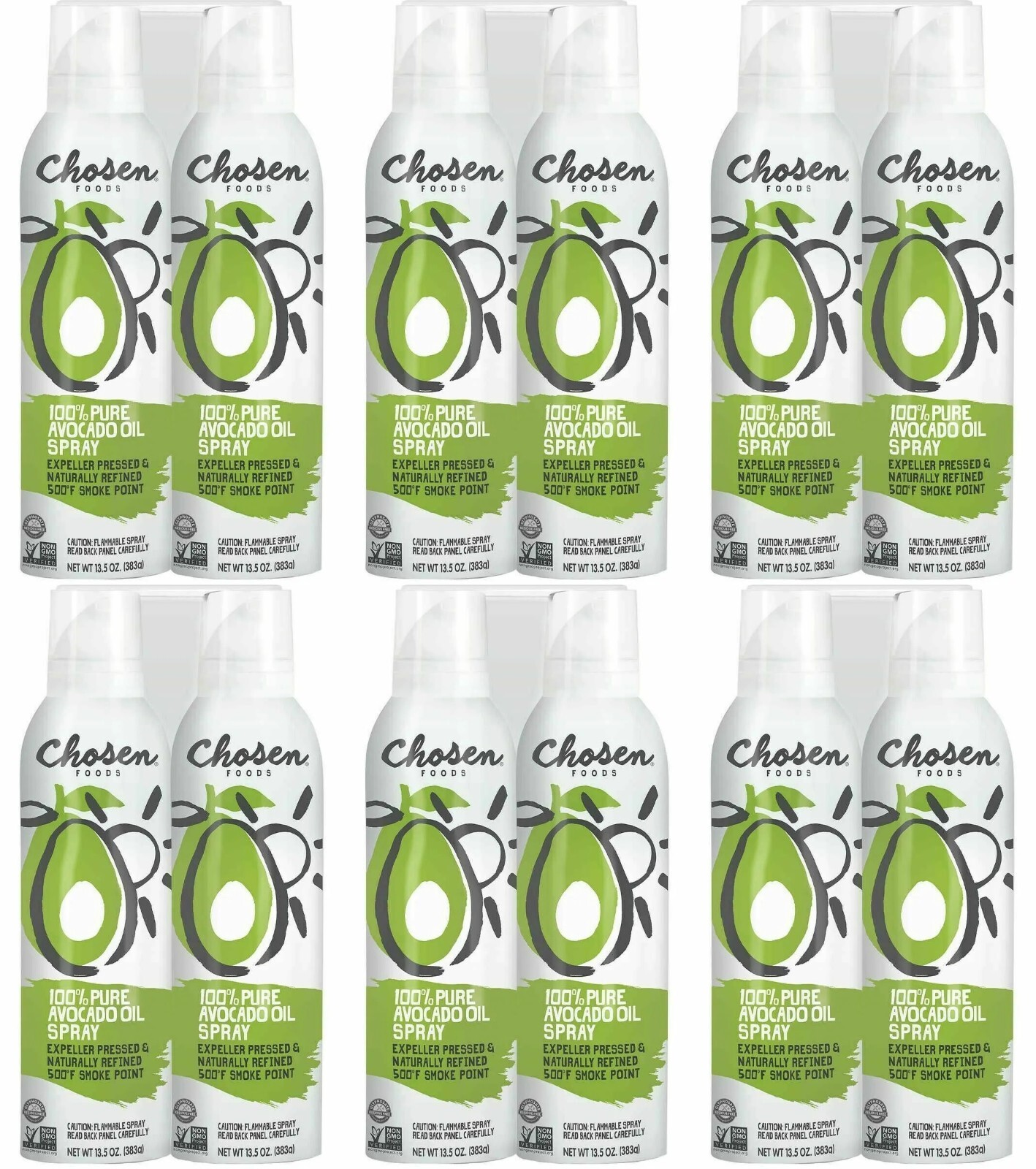 12 Pk Chosen Foods 100% Pure Avocado Oil Spray, Cooking, Dressing, 13.5 oz, Each