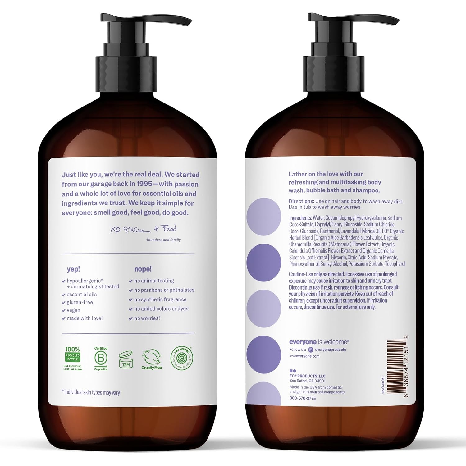 Everyone 3-in-1 Soap, Body Wash, Bubble Bath, Shampoo, 32 Ounce (Pack of 2), Lav
