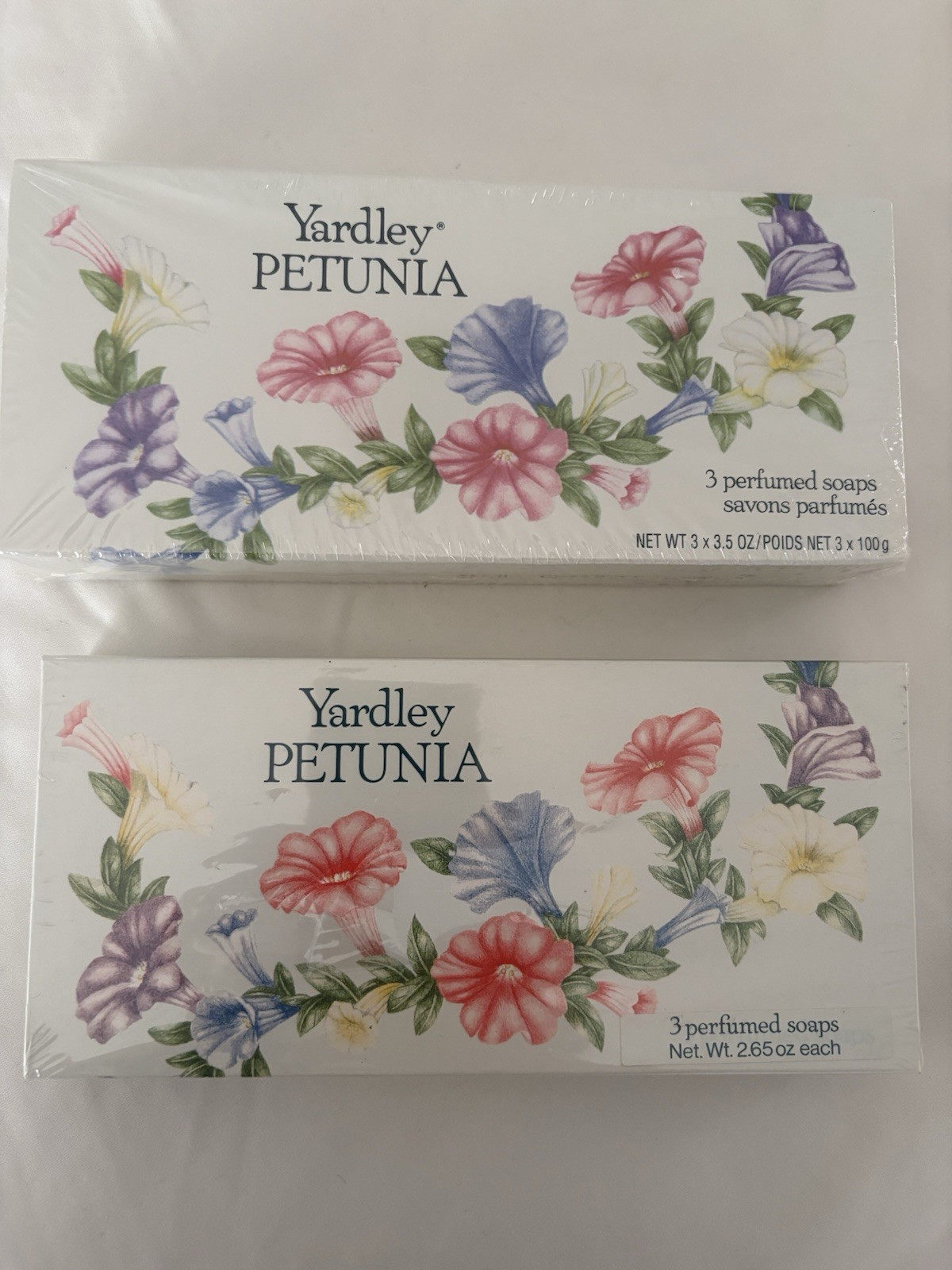 (2) NIB Vintage Yardley Petunia 3 Perfumed 2.65oz Soaps In Box