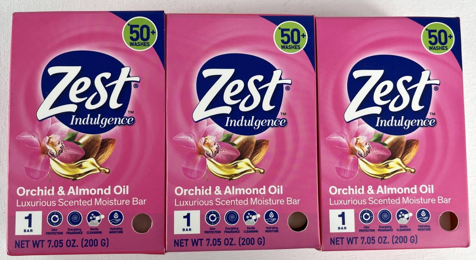 Zest Indulgence Orchid & Almond Oil Bar Soap 7.05oz Moisture Bars Lot of 3