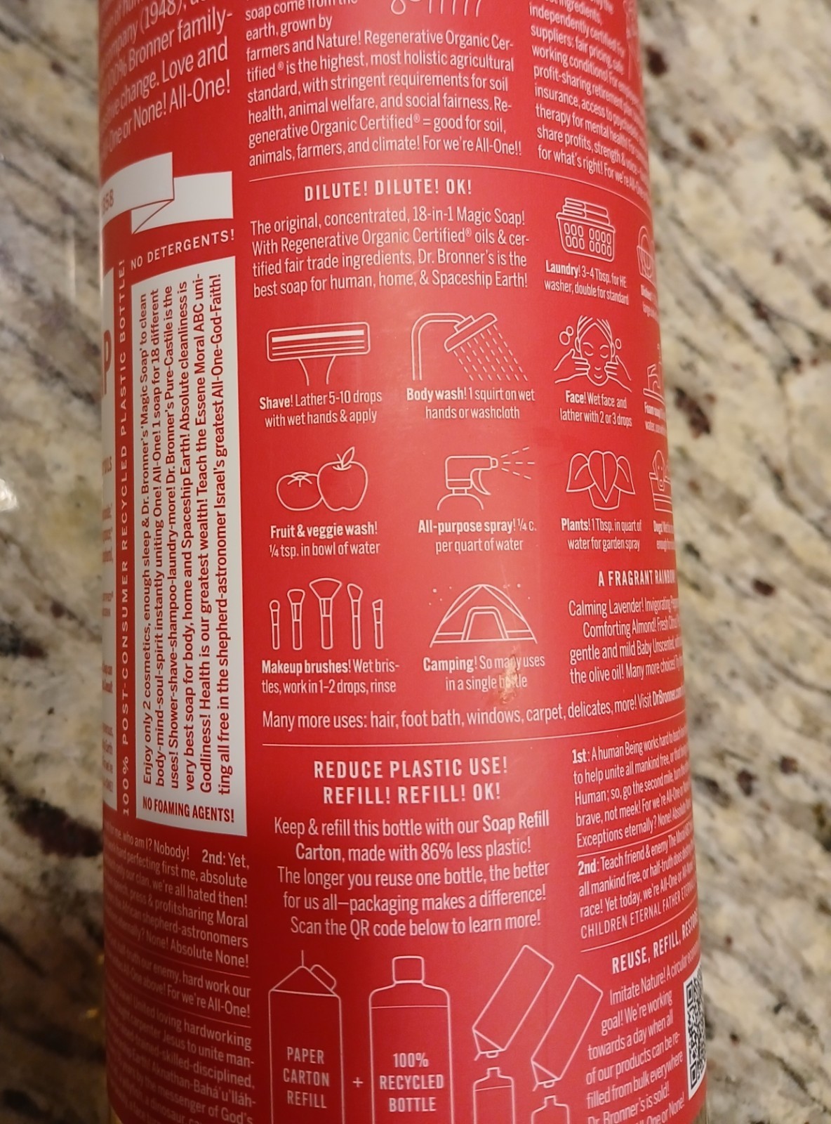 Dr. Bronner’s Pure Castile Magic Liquid Soap 32 Fl Oz Pack of 1 ROSE 18 Uses