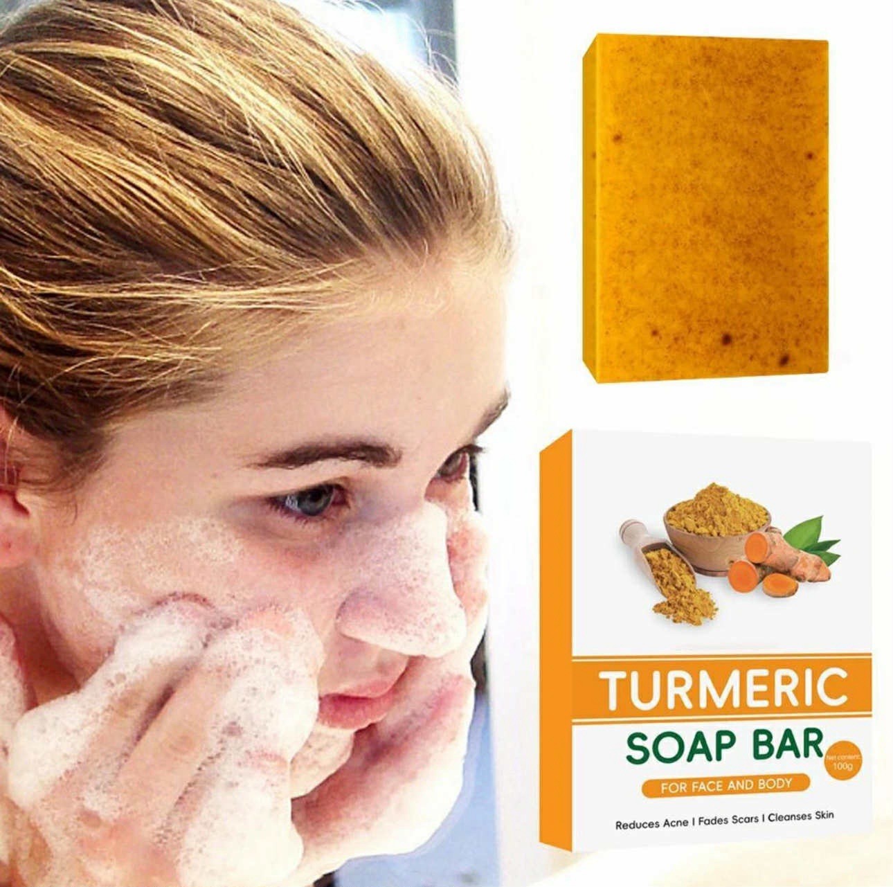 Natural Turmeric Soap Bar for Face & Body – Turmeric Skin Brightening Soap for D