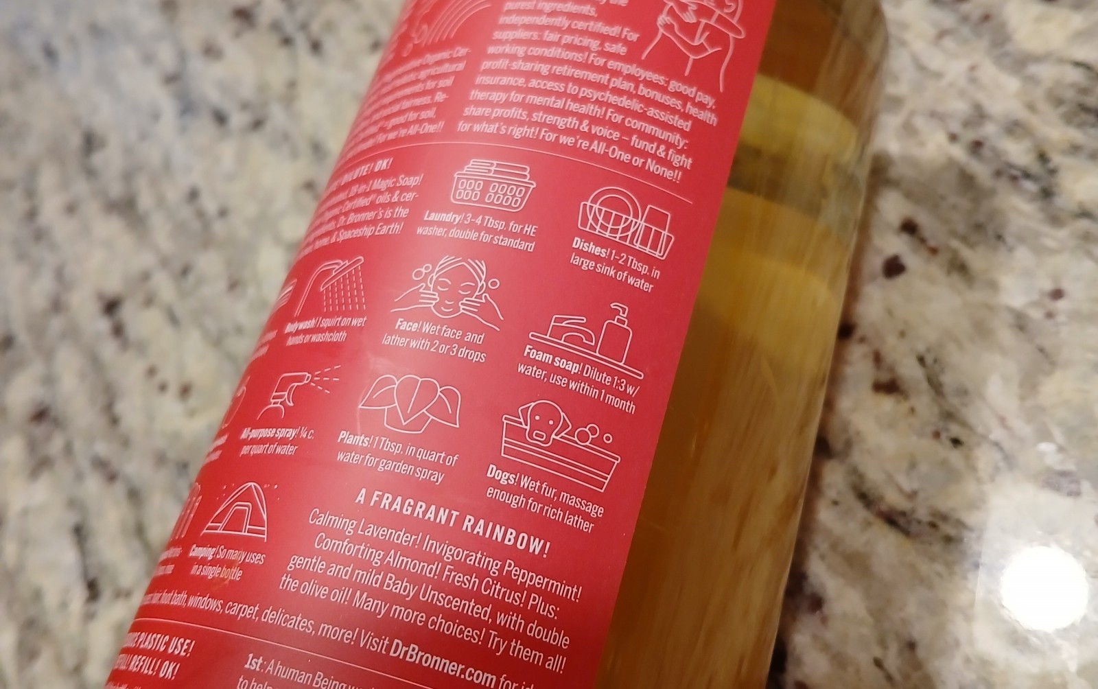 Dr. Bronner’s Pure Castile Magic Liquid Soap 32 Fl Oz Pack of 1 ROSE 18 Uses