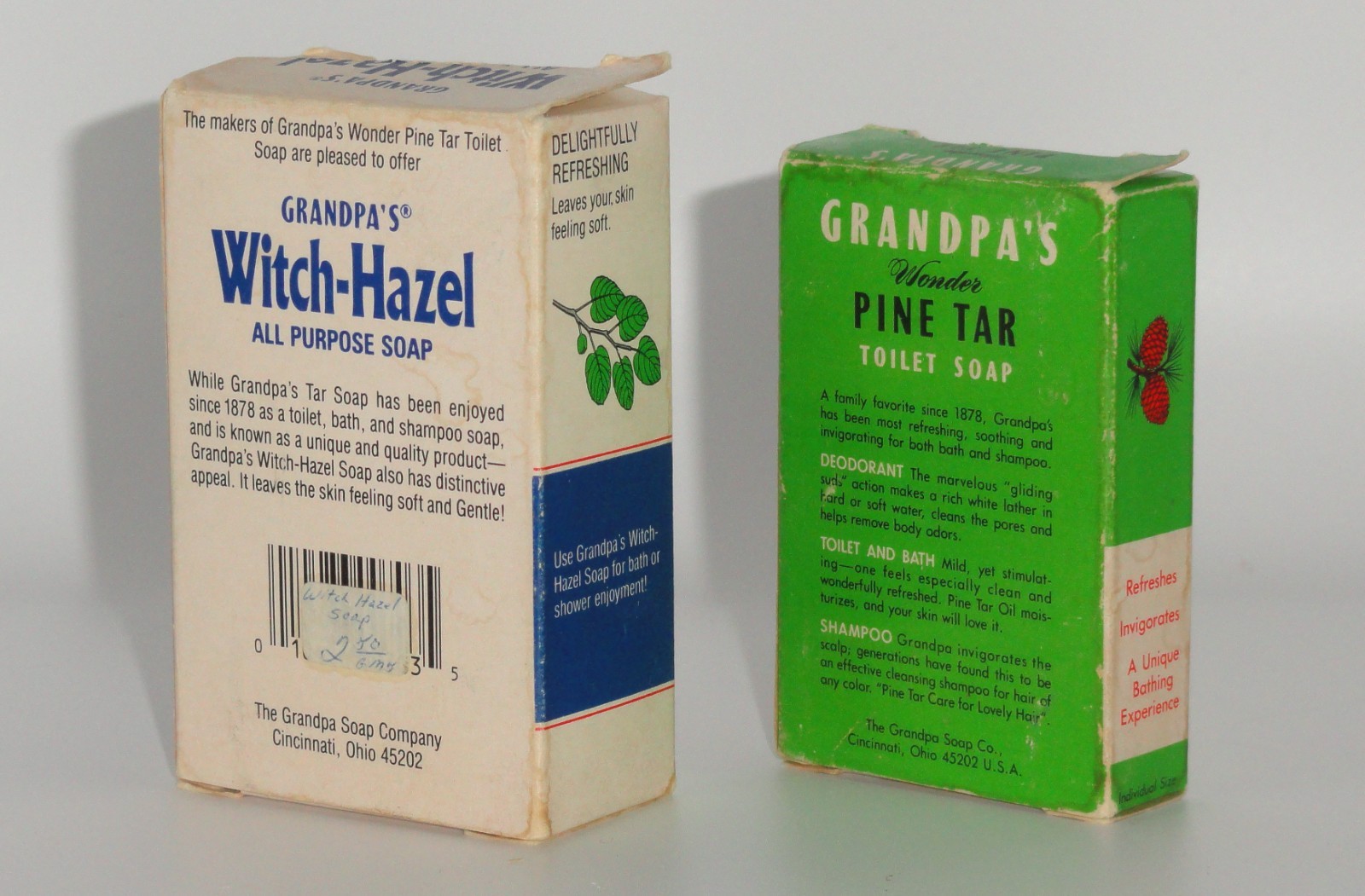 2 New Bars of Soap ~ Grandpa’s Pine Tar & Witch-Hazel ~ w/Boxes