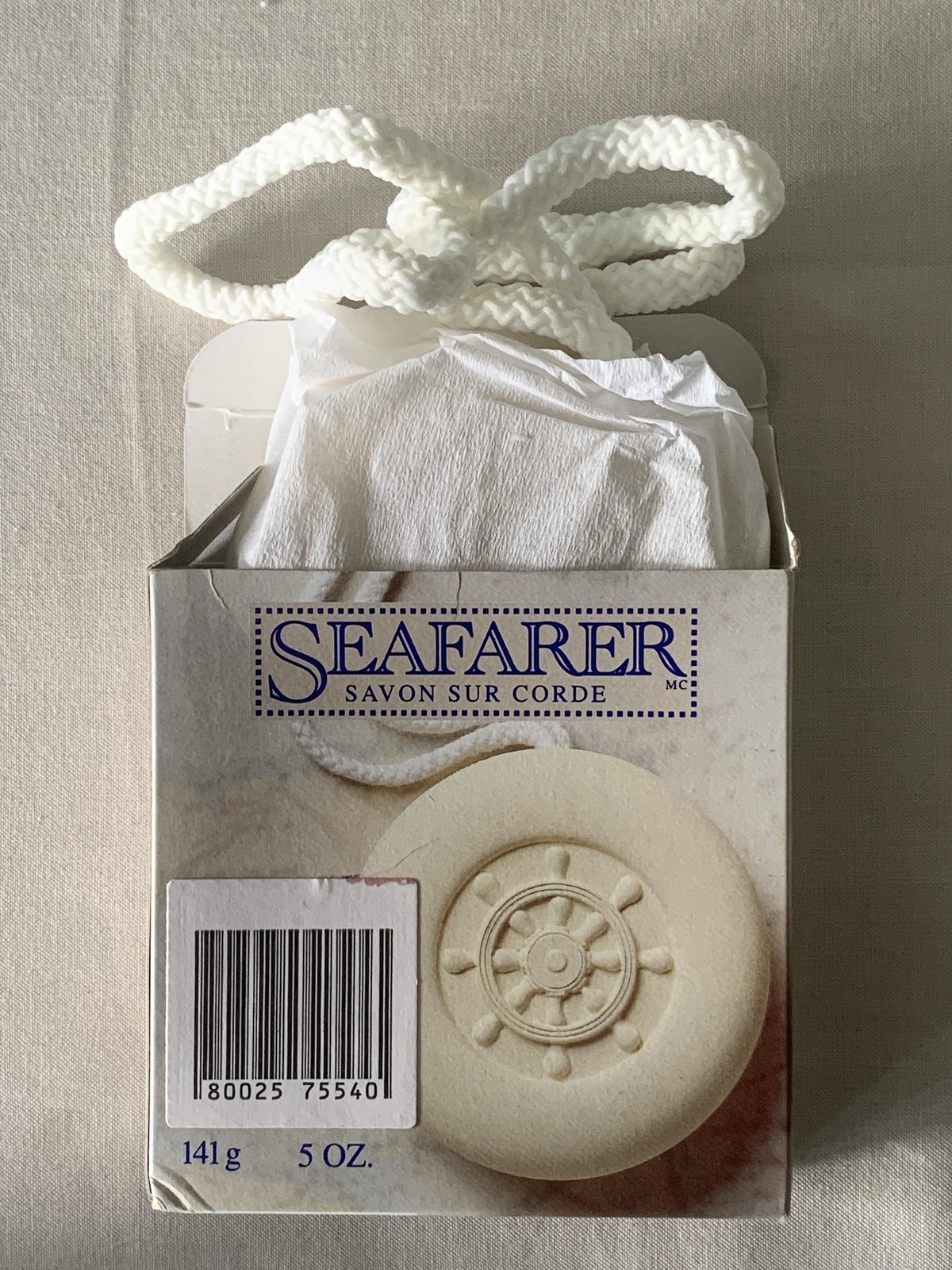 Vintage Seafarer Soap On A Rope 5 Oz Beige Disc Body Bar Regular Nautical Wheel