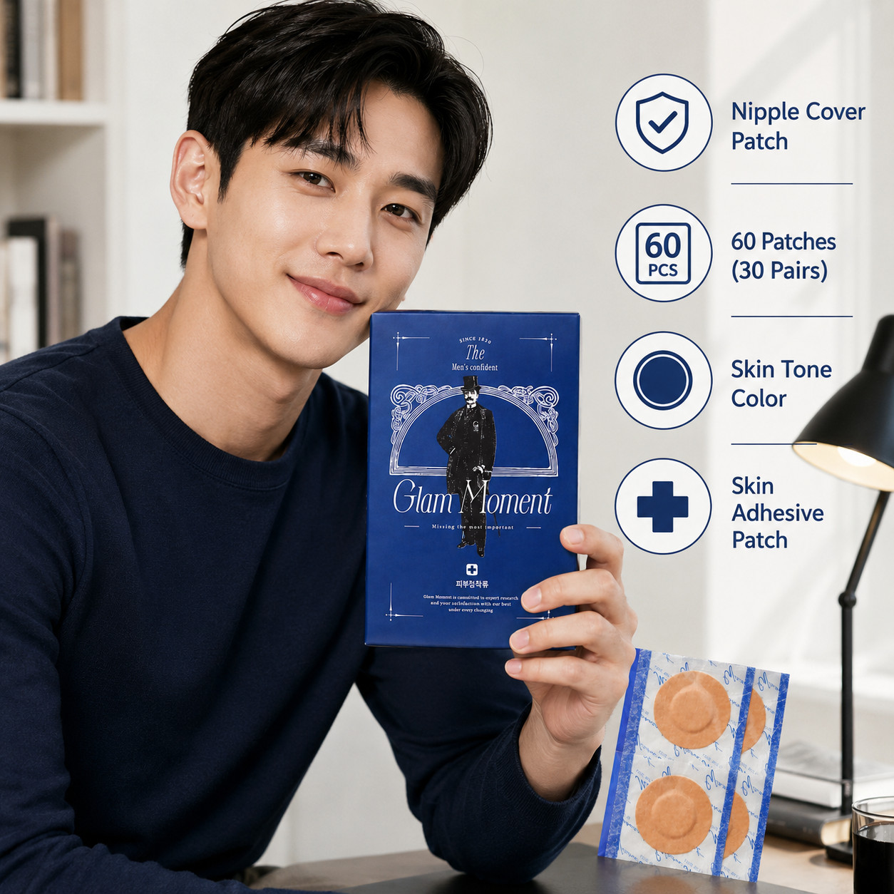 Glam Moment Men Skin Fit Nipple Band Cover Patch 60 Pieces